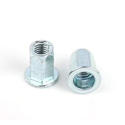 工业熊碳钢蓝白锌平头六角铆螺母GB17880.5
