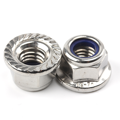工业熊304不锈钢A2-70六角法兰尼龙锁紧螺母蓝尼带齿DIN6926