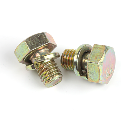 工业熊碳钢8.8级彩锌定制带弹垫的六角头螺栓(弹垫70#钢)定制D10128