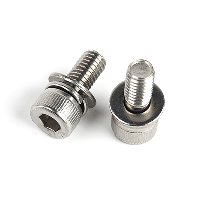工业熊304不锈钢A2-70内六角圆柱头滚花带平弹垫组合螺钉DIN912平弹垫三组合